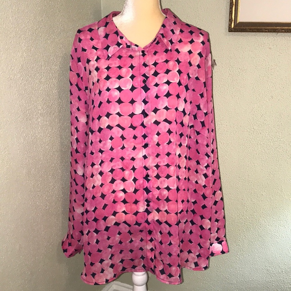 Liz Claiborne Woman, Pink Geometric Button-Down Blouse, 3X